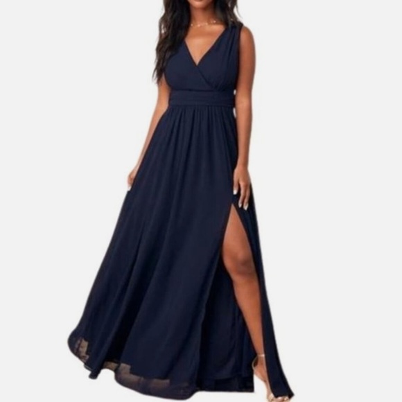 NWT Lulus Thoughts of Hue Navy Blue Surplice Maxi Dress XS - Picture 3 of 17
